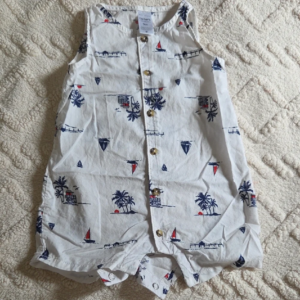 Carter's White Nautical Print One-Piece